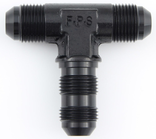 Fitting - Bulkhead Tee - 12 AN Male x 12 AN Male x 12 AN Male Bulkhead - Aluminum - Black Anodized - Each Fitting - Bulkhead Tee - 12 AN Male x 12 AN Male x 12 AN Male Bulkhead - Aluminum - Black Anodized - Each