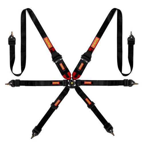 Harness - 6 Point - Rotary Camlock - FIA Approved - Pull Down Adjust - Clip-In / Wrap Around - Individual Harness - Black - Kit