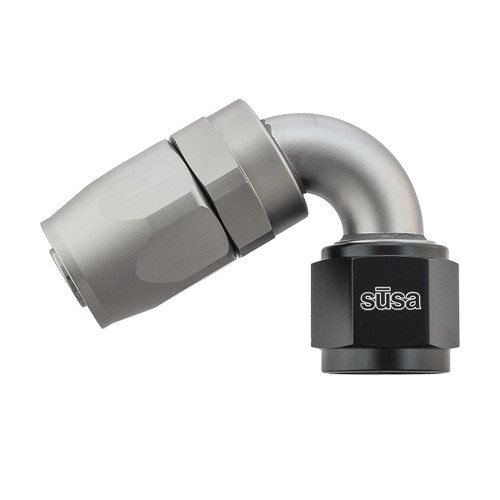 Fitting - Hose End - 120 Degree - 10 AN Hose to 10 AN Female - Aluminum - Gray / Black Anodized - Each