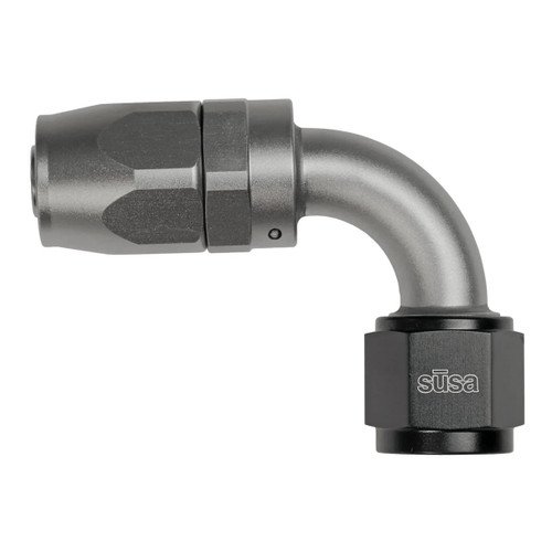 Fitting - Hose End - 90 Degree - 10 AN Hose to 10 AN Female - Aluminum - Gray / Black Anodized - Each Fitting - Hose End - 90 Degree - 10 AN Hose to 10 AN Female - Aluminum - Gray / Black Anodized - Each