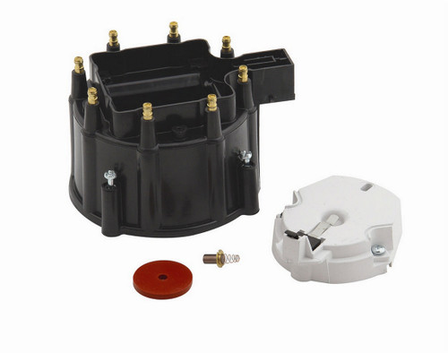 Cap and Rotor Kit - HEI Style Terminals - Brass Terminals - Screw Down - Plastic - Black - Non-Vented - Chevy V8 - Kit Cap and Rotor Kit - HEI Style Terminals - Brass Terminals - Screw Down - Plastic - Black - Non-Vented - Chevy V8 - Kit