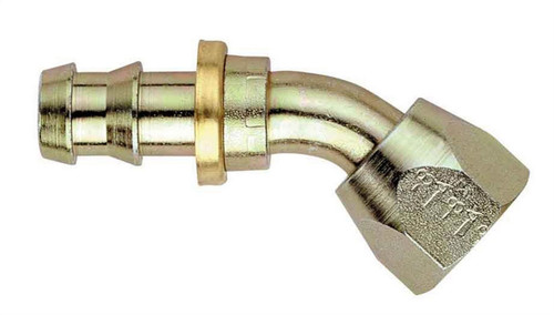 Fitting - Hose End - AQP Socketless - 45 Degree - 6 AN Hose Barb to 6 AN Female - Steel - Natural - Each