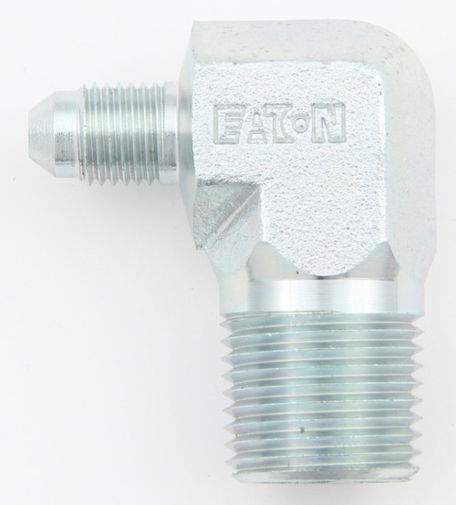 Fitting - Adapter - 90 Degree - 4 AN Male to 3/8 in NPT Male - Steel - Zinc Plated - Each