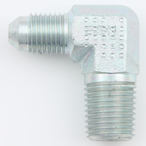 Fitting - Adapter - 90 Degree - 6 AN Male to 3/8 in NPT Male - Steel - Zinc Plated - Each