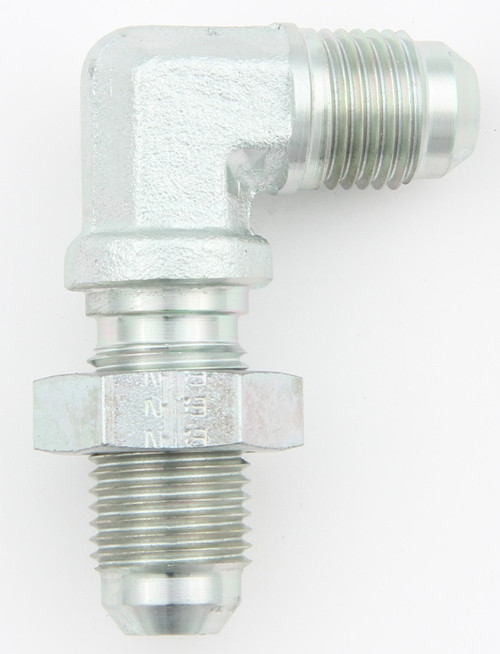 Fitting - Bulkhead - 90 Degree - 6 AN Male to 6 AN Male Bulkhead - Steel - Zinc Oxide - Each