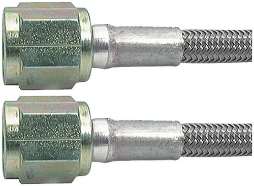 AN Hose Assembly - 21 in Long - 3 AN Hose - 4 AN Straight Female to 4 AN Straight Female - Braided Stainless - PTFE Lined - Each