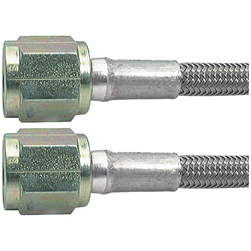 AN Hose Assembly - 28 in Long - 3 AN Hose - 4 AN Straight Female to 4 AN Straight Female - Braided Stainless - PTFE Lined - Each