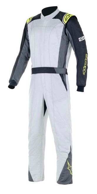 Driving Suit - Atom - 1-Piece - SFI 3.2A/5 - Boot-Cut - Dual Layer - Aramid - Silver / Fluorescent Yellow - Size 56 - Large - Each Driving Suit - Atom - 1-Piece - SFI 3.2A/5 - Boot-Cut - Dual Layer - Aramid - Silver / Fluorescent Yellow - Size 56 - Large - Each