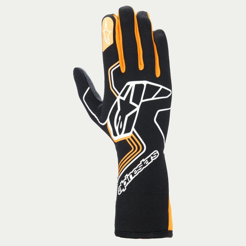 Driving Gloves - Tech-1 Race V4 - SFI 3.3/5 - FIA Approved - 2 Layer - Aramid / Silicone - Elastic Cuff - Black / Fluorescent Orange - Small - Pair