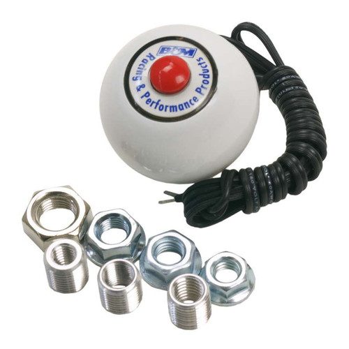 Shifter Knob - 1/2-20 in / 3/8-24 in / 3/8-16 in / 5/16-18 in Thread - 12V Button - B&M Logo - Plastic - White - Universal - Each