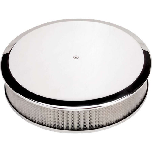 Air Cleaner Assembly - 14 in Round - 3 in Tall - 5-1/8 in Carb Flange - Dropped Base - Aluminum - Polished - Kit Air Cleaner Assembly - 14 in Round - 3 in Tall - 5-1/8 in Carb Flange - Dropped Base - Aluminum - Polished - Kit