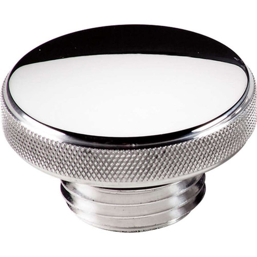 Oil Fill Cap - Screw-On - Round - Knurled Grip - O-Ring Seal - Aluminum - Polished - Each