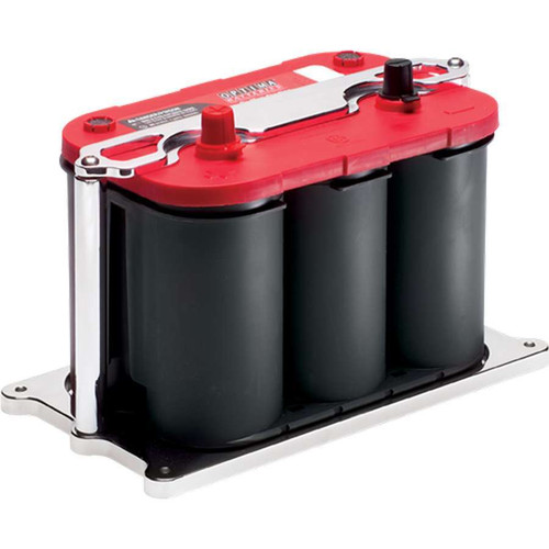 Battery Tray - Recessed Bottom - 12.25 in Length x 7 in Wide - Hardware Included - Aluminum - Polished - Optima Red / Yellow Top Batteries - Type 34 / 78 - Kit