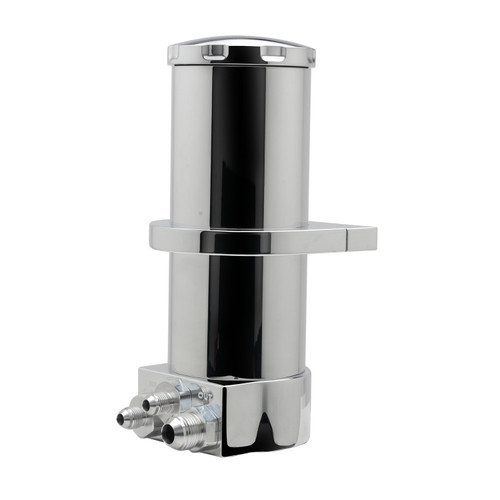 Power Steering Reservoir - Remote - Hydroboost Style - Dual 6 AN Male Inlets - 10 AN Male Outlet - Aluminum - Polished - Each