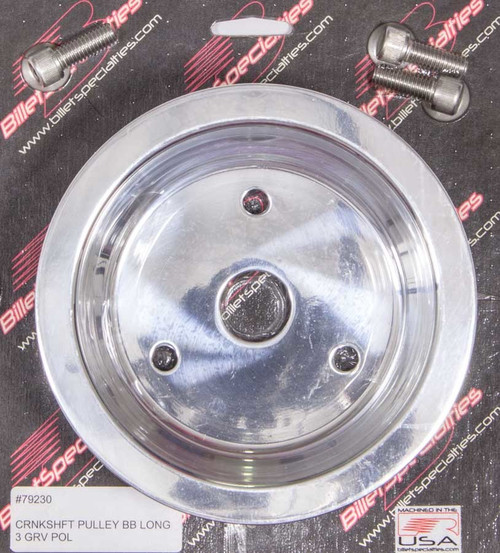Crankshaft Pulley - V-Belt - 3 Groove - 6.438 in Diameter - Hardware Included - Aluminum - Polished - Long Water Pump - Big Block Chevy - Each