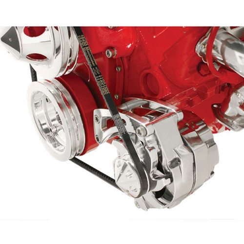 Alternator Bracket - Driver Side - Low Mount - Block Mount - Aluminum - Polished - Short Water Pump - GM 10SI / 12SI Alternators - Small Block Chevy - Kit