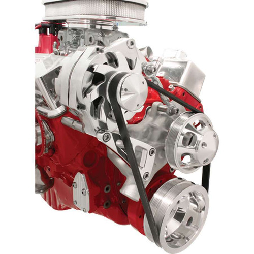 Alternator Bracket - Passenger Side - High Mount - Head / Water Pump Mount - Aluminum - Polished - Long Water Pump - GM 10SI / 12SI Alternator - Small Block Chevy - Kit