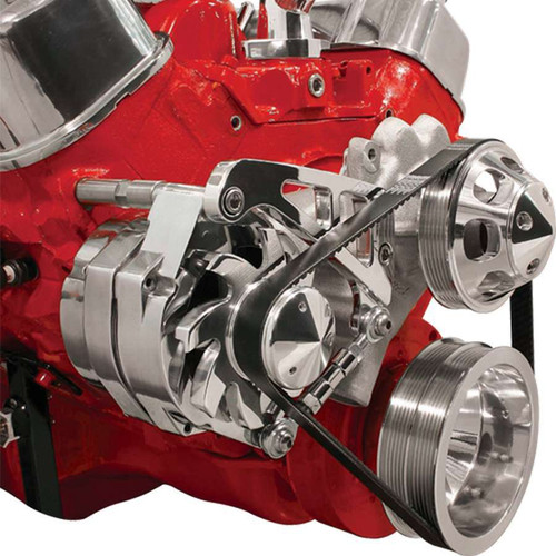 Alternator Bracket - Passenger Side - Mid Mount - Head / Water Pump Mount - Aluminum - Polished - Long Water Pump - GM 10SI / 12SI Alternators - Big Block Chevy - Kit