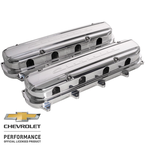 Valve Cover - Hidden Coils / Filler Cap - Stainless Hardware - Chevrolet Script Logo - Aluminum - Polished - GM GenV LT-Series - Pair