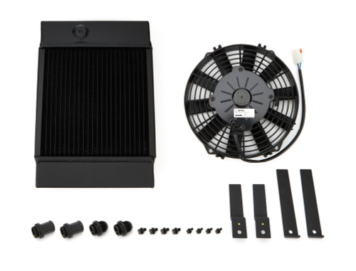 Radiator - King Cooler - 10 in W x 14.5 in H x 3.6 in D - Single Pass - Top Center Inlet - Top Center Outlet - Fan / Shroud Included - Aluminum - Black Powder Coat - Universal - Each