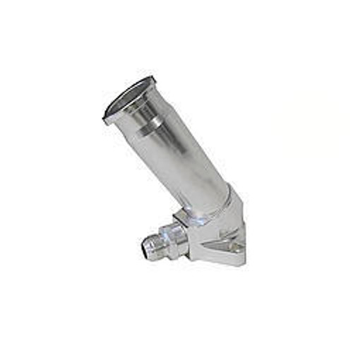 Water Neck - 15 Degree - 12 AN Male - Filler Neck - 6 in Tall - O-Ring - Hardware Included - Aluminum - Clear Anodized - Chevy V8 - Each