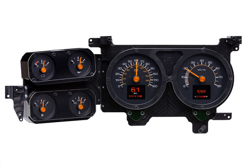 Gauge Kit - RTX Series - Analog - Fuel / Oil Pressure / Speedometer / Tachometer / Voltmeter / Water Temperature - Black / Orange Face - GM Fullsize SUV / Truck 1973-91 - Kit