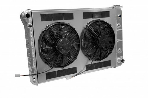 Radiator and Fan - Pro-Series - 33.25 in W x 20.75 in H x 6.75 in D - Dual Fans - Driver Side Inlet - Passenger Side Outlet - Automatic Transmission - Aluminum - Natural - GM Fullsize Truck 1973-87 - Kit Radiator and Fan - Pro-Series - 33.25 in W x 20.75 in H x 6.75 in D - Dual Fans - Driver Side Inlet - Passenger Side Outlet - Automatic Transmission - Aluminum - Natural - GM Fullsize Truck 1973-87 - Kit