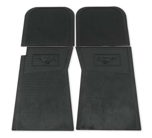Floor Mat - Early Style - Front / 2nd Row - Rubber - Black / Textured - Mustang Logo - Ford Mustang 1965-66 - Kit