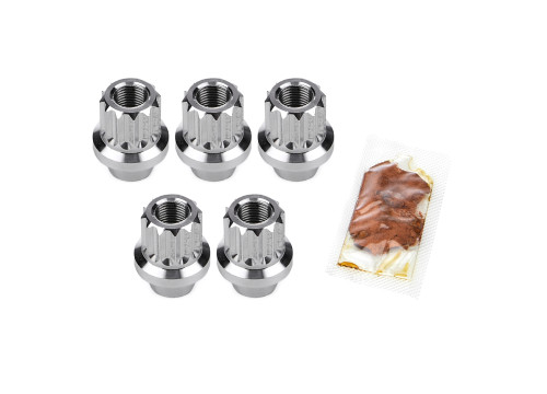 Lug Nut - Shank - 1/2-20 in Thread - 0.400 in Length Shank - Open End - 12 Point - Aluminum - Polished - Set of 5