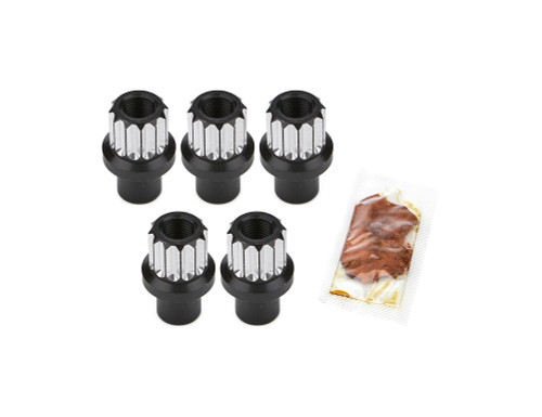Lug Nut - Shank - 1/2-20 in Thread - 0.710 in Length Shank - Open End - 12 Point - Aluminum - Black / Silver Machined - Set of 5