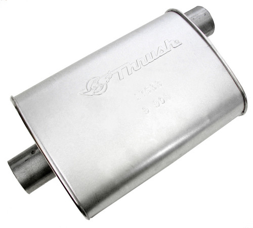 Muffler - Hush Thrush - 2.5 in Offset Inlet - 2.5 in Center Outlet - 14 x 9.75 x 4.25 in Oval Body - 18.5 in Long - Steel - Aluminized - Universal - Each Muffler - Hush Thrush - 2.5 in Offset Inlet - 2.5 in Center Outlet - 14 x 9.75 x 4.25 in Oval Body - 18.5 in Long - Steel - Aluminized - Universal - Each