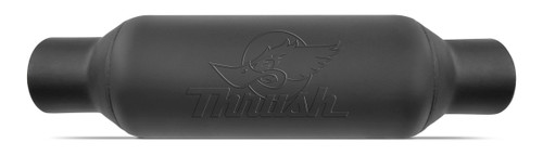 Muffler - Thrush Rattler - 3 in Center Inlet - 3 in Center Outlet - 12.5 x 5 in Round Body - 18 in Long - Steel - Black Paint - Universal - Each
