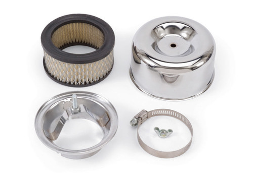 Air Cleaner Assembly - Edelbrock 94 - 4.65 in Round - 3.125 in Tall - 2-5/8 in Carb Flange - Raised Base - Steel - Chrome - Kit