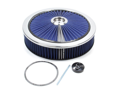 Air Cleaner Assembly - Pro-Flo - 14 in Round - 3 in Tall - 5-1/8 in Carb Flange - Dropped Base - Blue Cotton - Aluminum - Clear Powder Coat - Kit