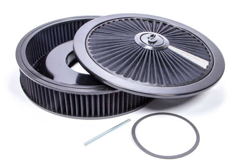 Air Cleaner Assembly - Pro-Flo - 14 in Round - 3 in Tall - 5-1/8 in Carb Flange - Dropped Base - Black Cotton - Aluminum - Black Powder Coat - Kit