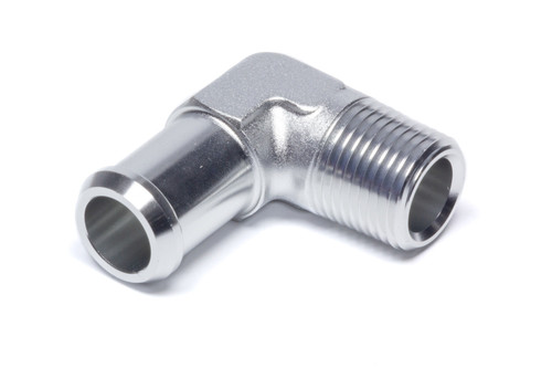 Fitting - Adapter Fitting - 90 Degree - 1/2 in NPT to 3/4 in Hose Barb - Aluminum - Clear Anodized - Each