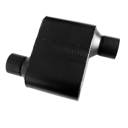 Muffler - Super Series - 2.5 in Offset Inlet - 2.5 in Offset Outlet - 6.5 x 9.75 x 4 in Oval Body - 12.5 in Long - Stainless - Black Paint - Universal - Each