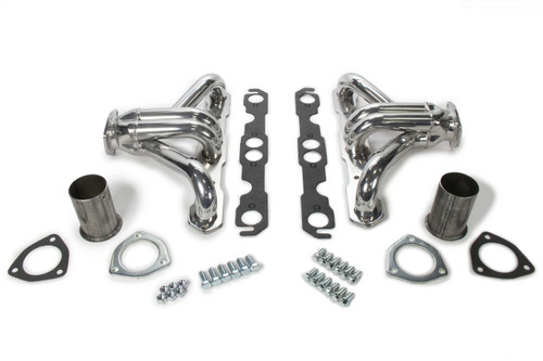 Headers - Block Hugger - 1.5 in Primary - 2.5 in Collector - Gaskets / Hardware / Reducers Included - Steel - Silver Ceramic - Small Block Chevy - Street Rod 1923-49 - Pair Headers - Block Hugger - 1.5 in Primary - 2.5 in Collector - Gaskets / Hardware / Reducers Included - Steel - Silver Ceramic - Small Block Chevy - Street Rod 1923-49 - Pair