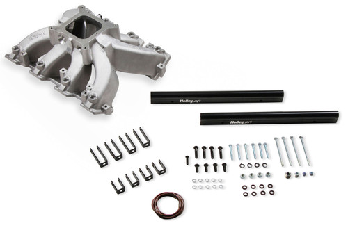 Intake Manifold - Single-Plane EFI Split Design Race - Square Bore - Single Plane - Rectangle Port - Aluminum - Natural - GM LS-Series - Kit