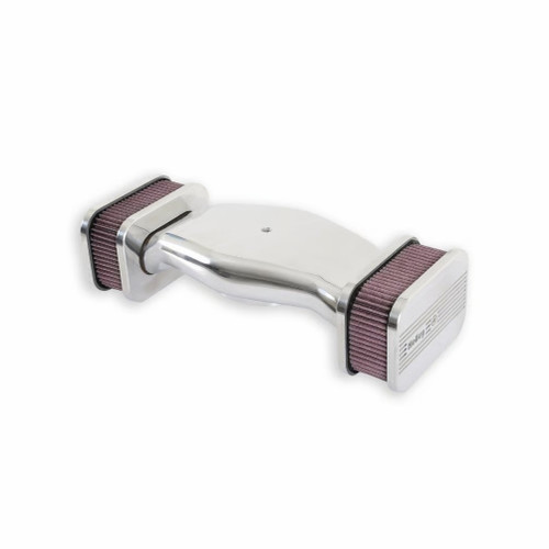 Air Cleaner Assembly - Hi Tek - 18.313 in x 7.875 in x 3.25 in Tall - 5-1/8 in Carb Flange - Dropped Base - Finned Holley Logo - Washable Filter - Aluminum - Polished - Each
