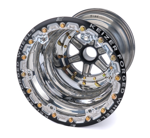 Wheel - 15 x 17 in - 4.000 in Backspace - 42 Spline - Beadlock - Aluminum - Black Anodized / Machined Center - Polished Lip - Each