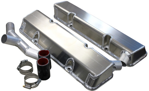 Valve Cover - Tall - 2.75 in - Crossover Breather Tube - Single Breather - Aluminum - Natural - Small Block Chevy - Kit