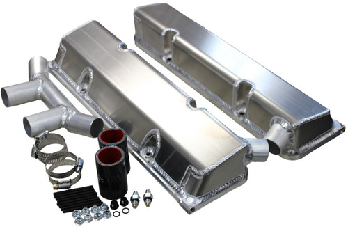 Valve Cover - Tall - 3.125 in - Crossover Breather Tube - Dual Breather - Hardware Included - Aluminum - Natural - Small Block Chevy - Kit