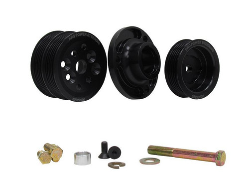 Pulley Kit - 6-Rib Serpentine - 15 Percent Reduction - Aluminum - Black Anodized - Small Block Chevy - Kit
