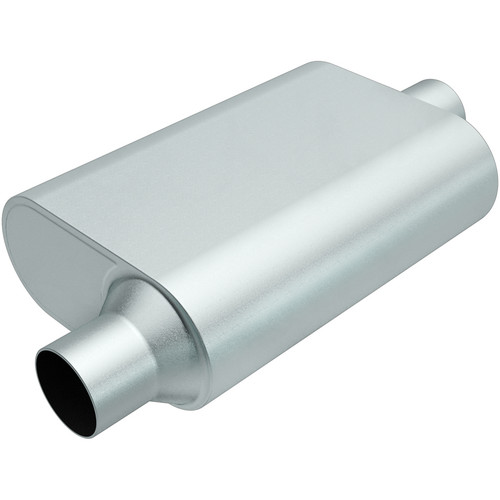 Muffler - Rumble - 3 in Offset Inlet - 3 in Center Outlet - 13 x 4.25 x 9.5 in Oval Body - 19 in Long - Steel - Aluminized - Universal - Each