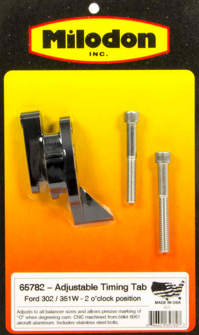 Timing Pointer - Adjustable - Stainless Hardware - Aluminum - Black Anodized - 2 O'clock Position - Small Block Ford - Each