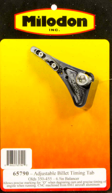 Timing Pointer - Adjustable - Stainless Hardware - Aluminum - Black Anodized - 6-1/2 in OD Balancer - Oldsmobile V8 - Each