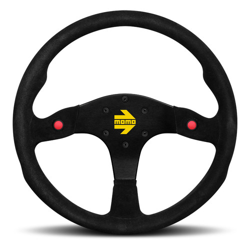 Steering Wheel - MOD. 80 - 350 mm Diameter - 33 mm Dish - 3-Spoke - 2 Buttons - Black Suede Grip - Aluminum - Black Anodized - Each