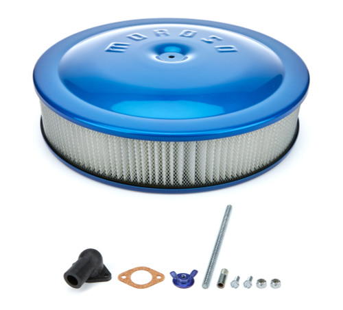 Air Cleaner Assembly - 14 in Round - 3 in Element - 5-1/8 in Carb Flange - Dropped Base - Steel - Blue Powder Coat - Kit Air Cleaner Assembly - 14 in Round - 3 in Element - 5-1/8 in Carb Flange - Dropped Base - Steel - Blue Powder Coat - Kit