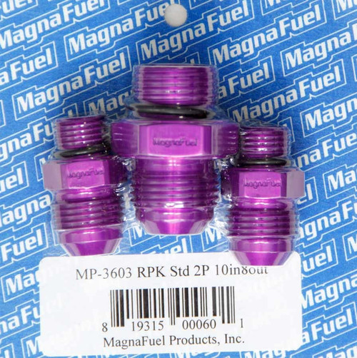 Regulator Fitting Kit - Straight - One 10 AN Male to 10 AN Male O-Ring - Two 8 AN Male to 6 AN Male O-Ring - Aluminum - Purple Anodized - Magnafuel 2 Port Regulators - Kit